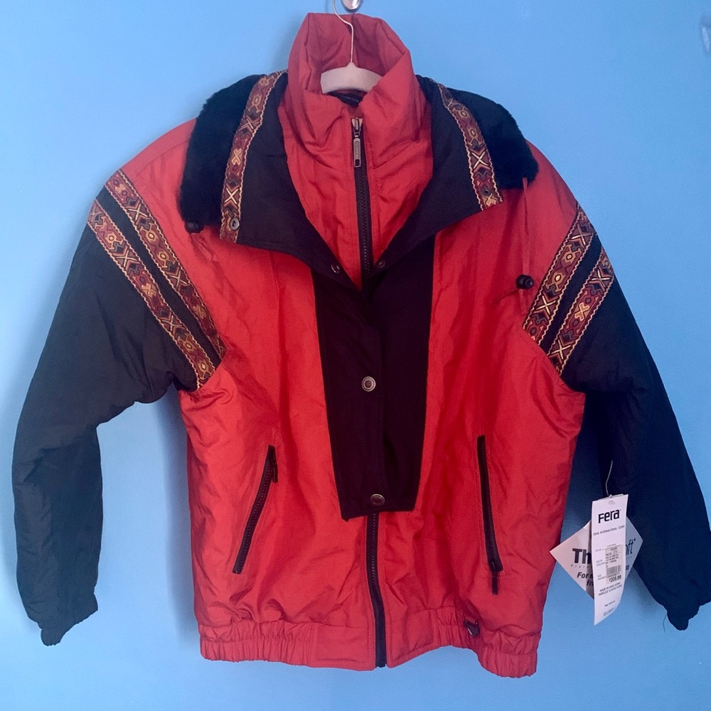 Vintage FERA Skiwear Ski Jacket Orange Black NWT Size 10 Thermoloft